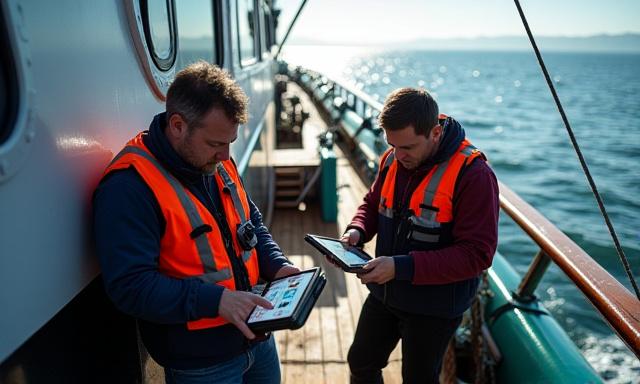 Forskere på dækket af et skib analyserer data